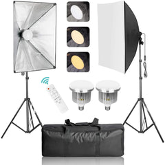 50x70CM Softbox Lighting Kit with 2m Adjustable Tripod and 85W Mushroom Light Bulb