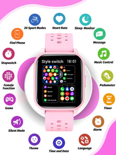 Kids Smart Watch Girls Boys, Smart Watch for Kids Game Smart Watch Gifts for 4-16 Years Old with Sleep Mode 20 Sports Modes 5 Games Pedometer Birthday Gift for Boys Girls (Pink) Pink