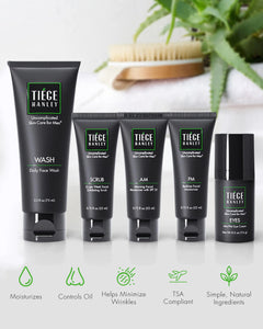 Tiege Hanley Mens Skin Care Set, Advanced Skin Care Routine for Men (System Level 2) - Face Wash Kit for Fines Lines - Men's Skincare Set Includes Face Wash, Facial Scrub, Moisturizer, & Eye Cream 5 Piece Set