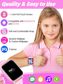 Kids Smart Watch Girls Boys, Smart Watch for Kids Game Smart Watch Gifts for 4-16 Years Old with Sleep Mode 20 Sports Modes 5 Games Pedometer Birthday Gift for Boys Girls (Pink) Pink