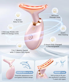 7-in-1 Skin Care Tools, Face Care, Face Neck Massager for Skin Care Routine at Home, Glossy Pink